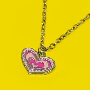 

Harajuku Pink Heart Metal Pendant Necklace For Women Girl Punk Cool Cute Party Gifts Vintage Choker Necklace Fashion Jewelry New