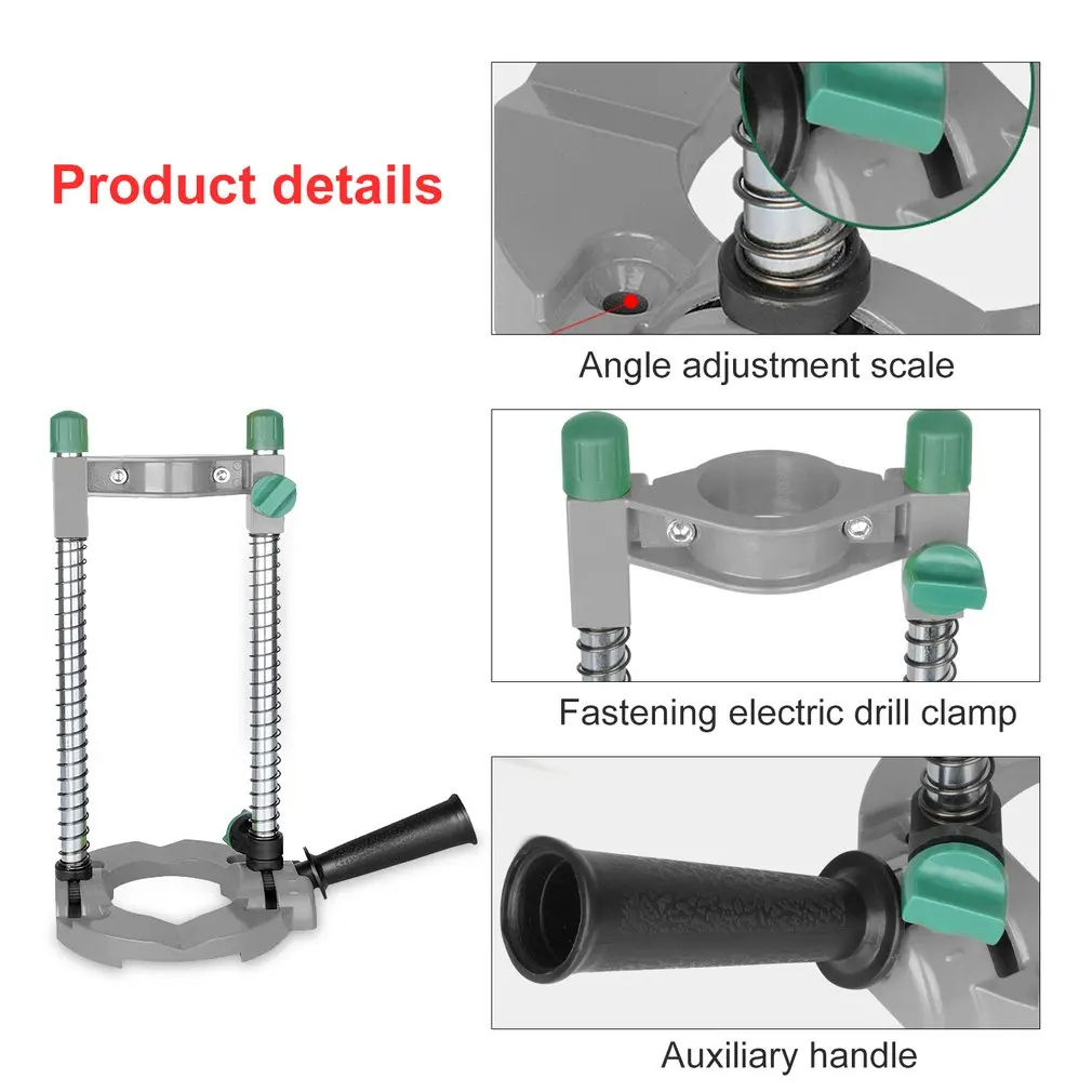 Electric Pipe Hand Drill Drilling Guide Holder Stand with Adjustable Angle Removable Handle DIY Woodworking tool