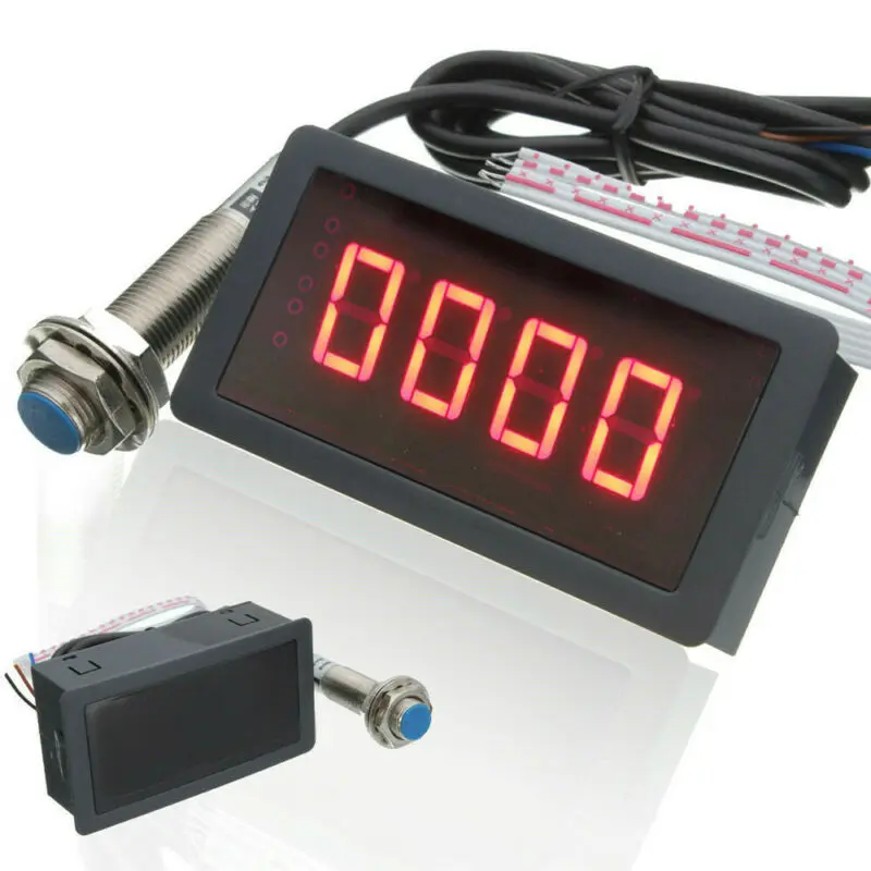 

4 Digital Tachometer RPM Speed Meter Red LED + Hall Switch Sensor