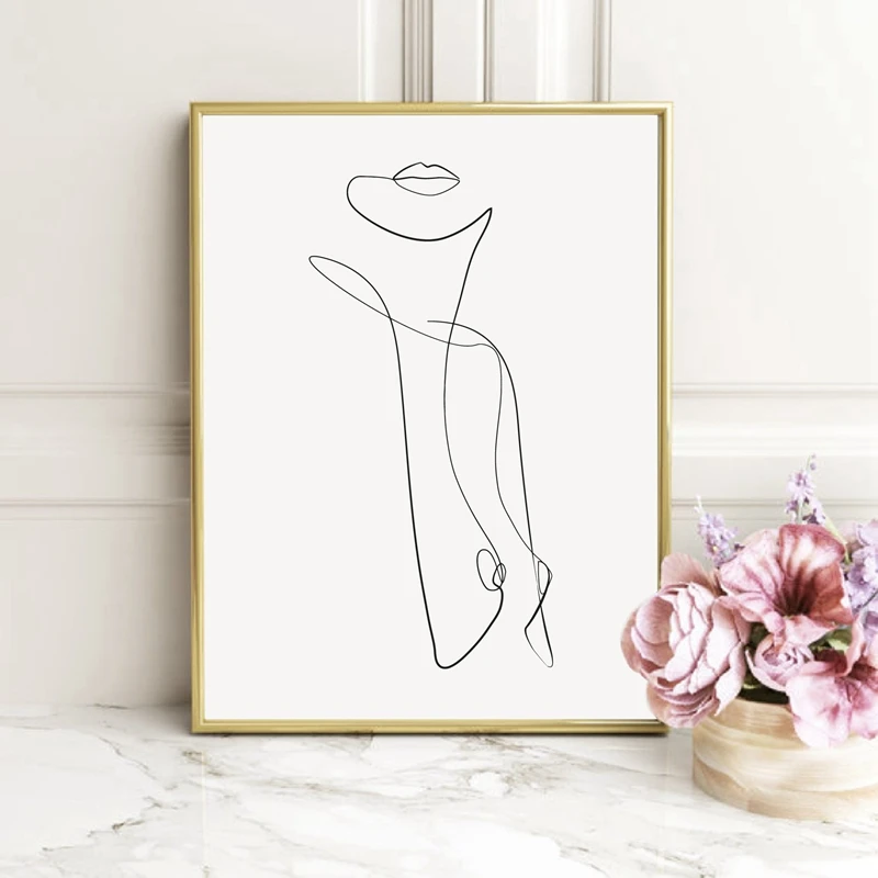 Абстрактные голые женщины одна линия Рисование Искусство рисунки на холсте женственная фигура в Стиле Ню Минимальная линия эскизный постер домашний декор