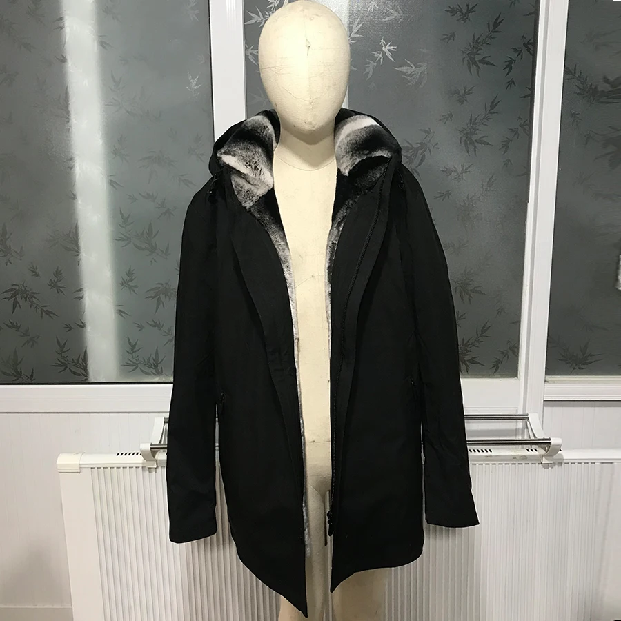 Rabbit Fur Lined Parka Men Men's Natural Fur Jackets Men Fur Lined