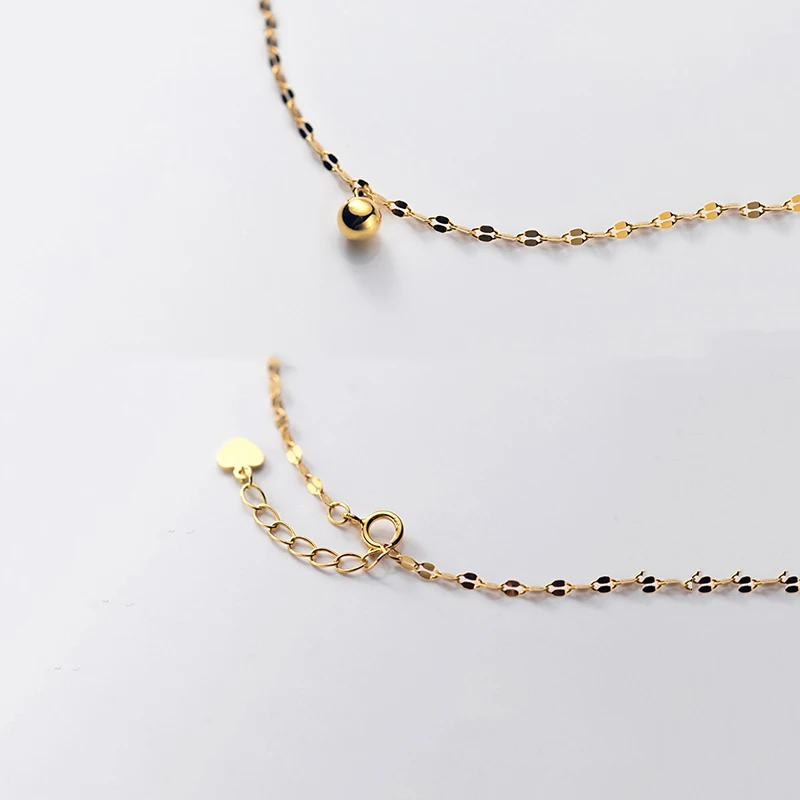 WANTME Korean Minimalism Genuine 925 Sterling Silver Golden Glossy Beads Anklet for Women Beach Party Foot Jewelry Accessories