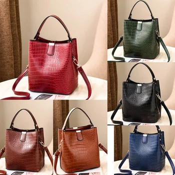 

Vintage Bucket Bag Ladies Crocodile Pattern Handbag Large Capacity Shoulder Messenger Bag Pu Wallet Tote Bag