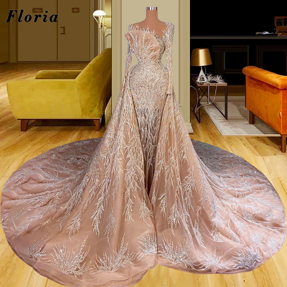 

Floria Saudi Arabia 2 Designs Beading Evening Dresses Robes Custom Made Mermaid Crystals Prom Dress 2022 Vestidos Dubai Party
