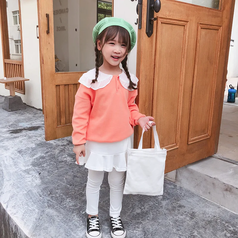 Autumn cute splicing doll collar long sleeve sweatshirts for girls kids cotton casual all-match Tops clothes