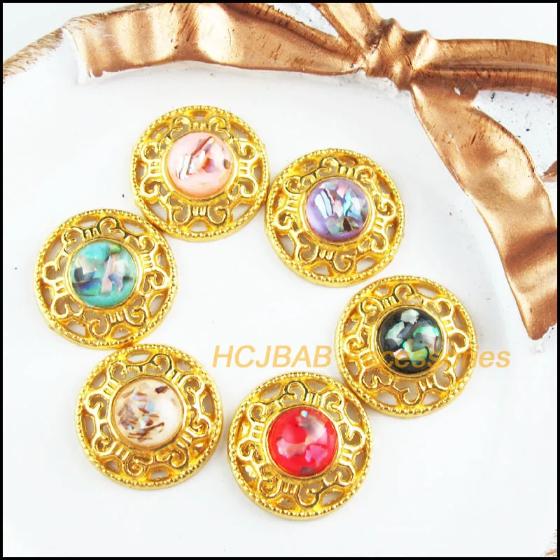 

12 New Flower Charms Gold Color Round Resin Mixed Connectors 18mm