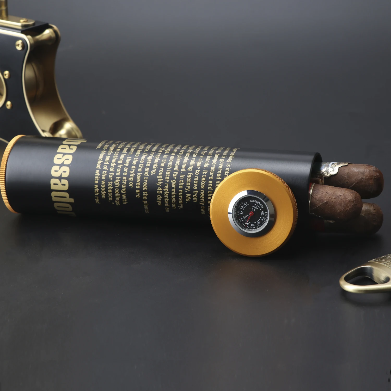 Cigar Tube Humidor with Hygrometer - Crocodile