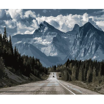 

Painting By Numbers DIY Dropshipping 40x50 60x75cm Road to the mountain Scenery Canvas Wedding Decoration Art picture Gift
