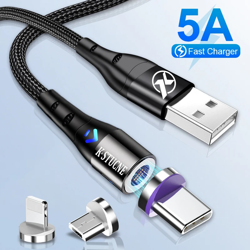 Магнитный кабель KSTUCNE 5A USB Type C для телефона 8 7 Samsung Note 20 Plus Huawei Micro Usb быстрой зарядки