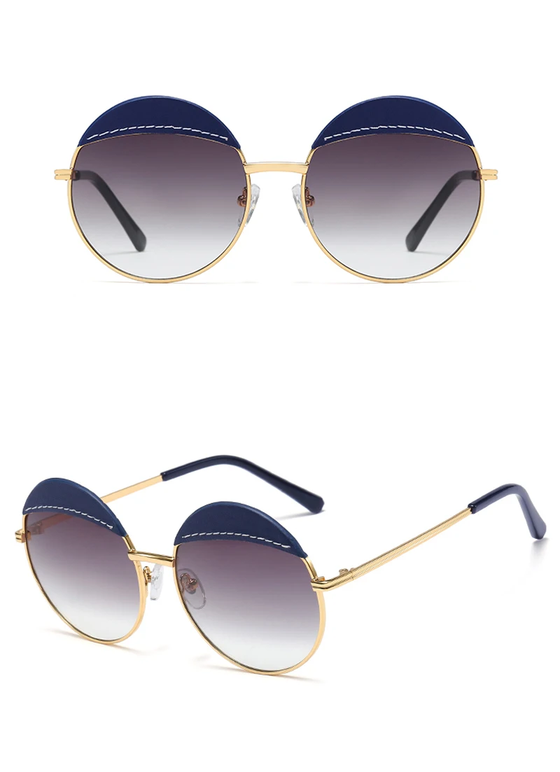 Peekaboo, модные круглые солнцезащитные очки для женщин, большие, уф400, искусственная кожа, украшение,, женские солнцезащитные очки, Ретро стиль, металл, золото, высокое качество