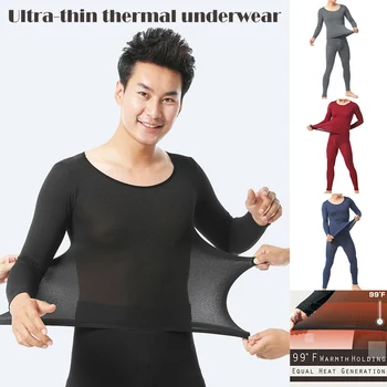 

Men Seamless Elastic Thermals Inner Wear Constant Temperature Ultra-thin Underwear Suit Top Pants FS99
