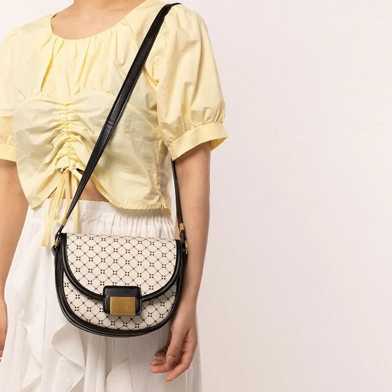 Fashion Geometric Printing Saddle Bag Women PU Leather Shoulder Messenger Bags Brand Design Luxury Handbags Girl Daily Purses