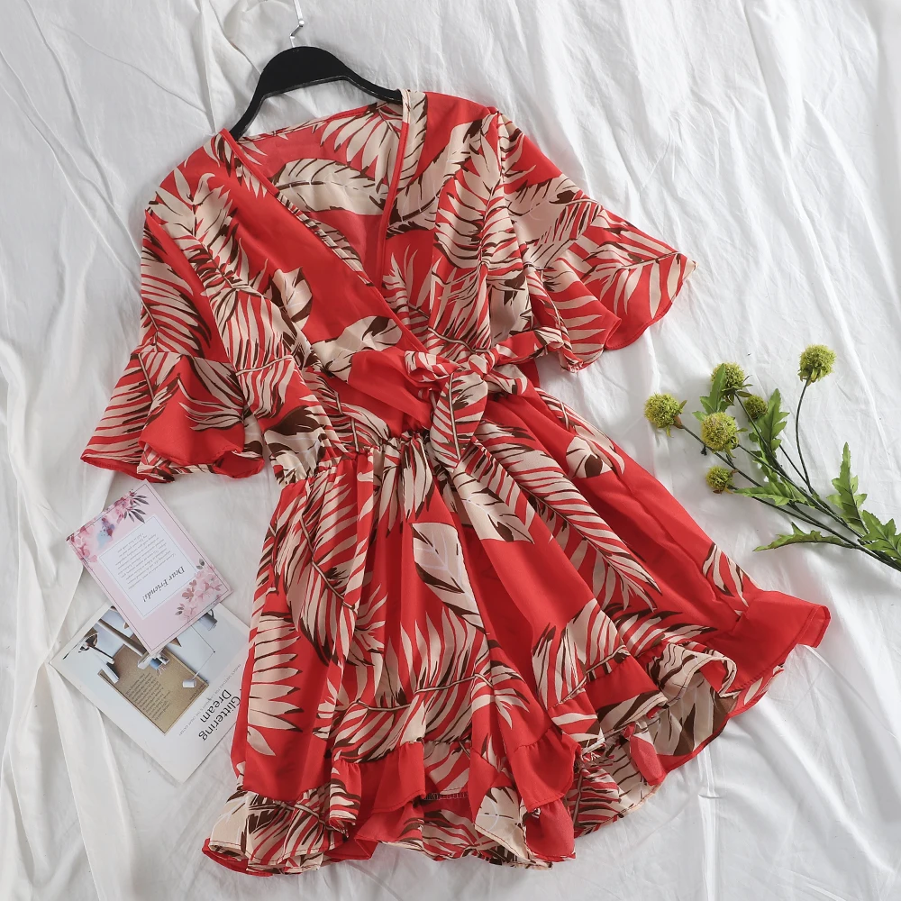 2020 Women Floral Printed playsuits Floral Jumpsuits Female Rompers Half Sleeve Female V-Neck Jumpsuits and Rompers  G1721