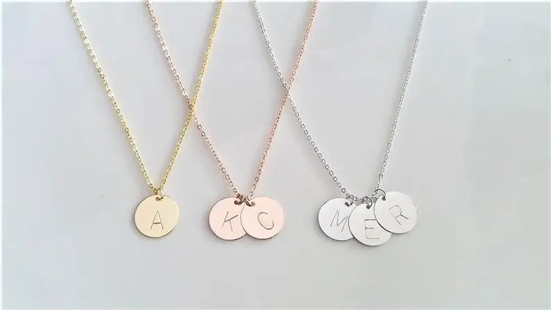 DOREMI 12 mm Gold Initial Necklace Custom Name Personalized Drop Disc Pendants Necklaces Beauty Mother Gifts A Z|Индивидуальные