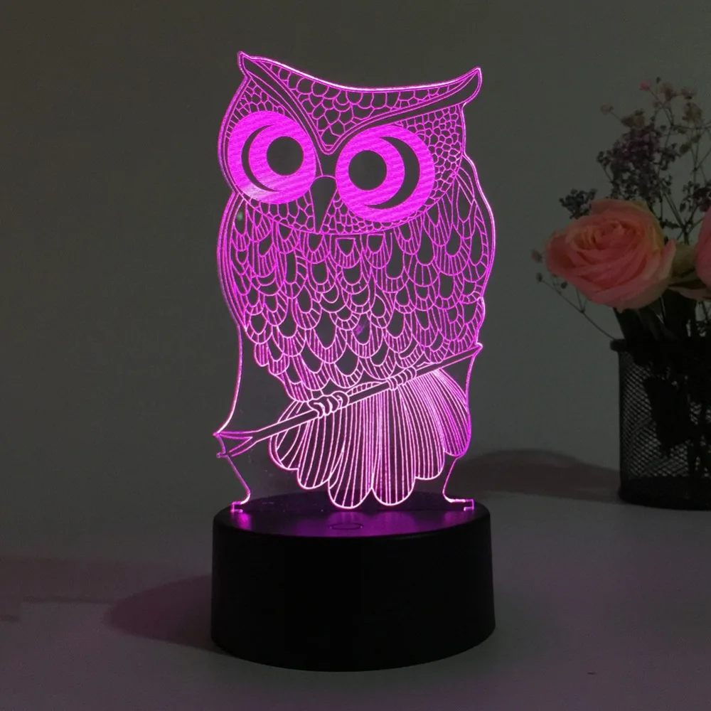 Новый Сова светильник 3D светодиодный Ночной с животными RGB сменная лампа для