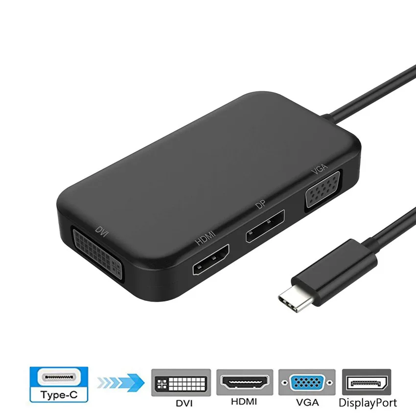TYPE C концентратор USB C к HDMI 4K VGA DP DVI конвертер USB C к DisplayPort 4K 60HZ VGA DVI адаптер для Macbook Dell Thunderbolt Dock - Цвет: Черный