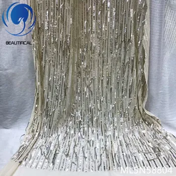 

BEAUTIFICAL african lace fabrics Fashion style 3d tassels sequins net lace fabrics for women nigerian lace fabrics ML5N588