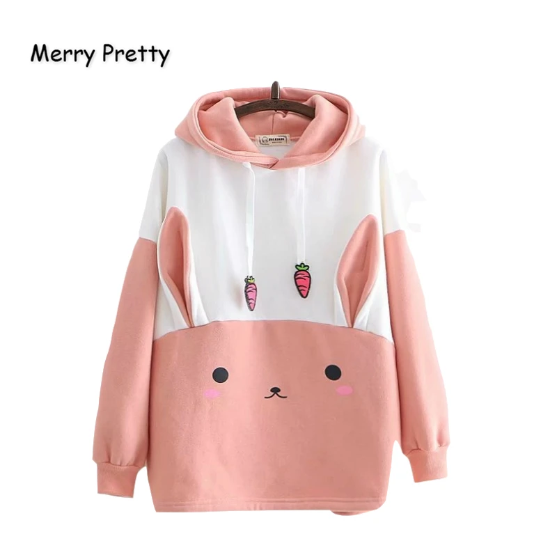  Merry Pretty Women's Cartoon Embroidery Plus Velvet Harajuku Hoodies Sweatshirts 2019 Winter Long S