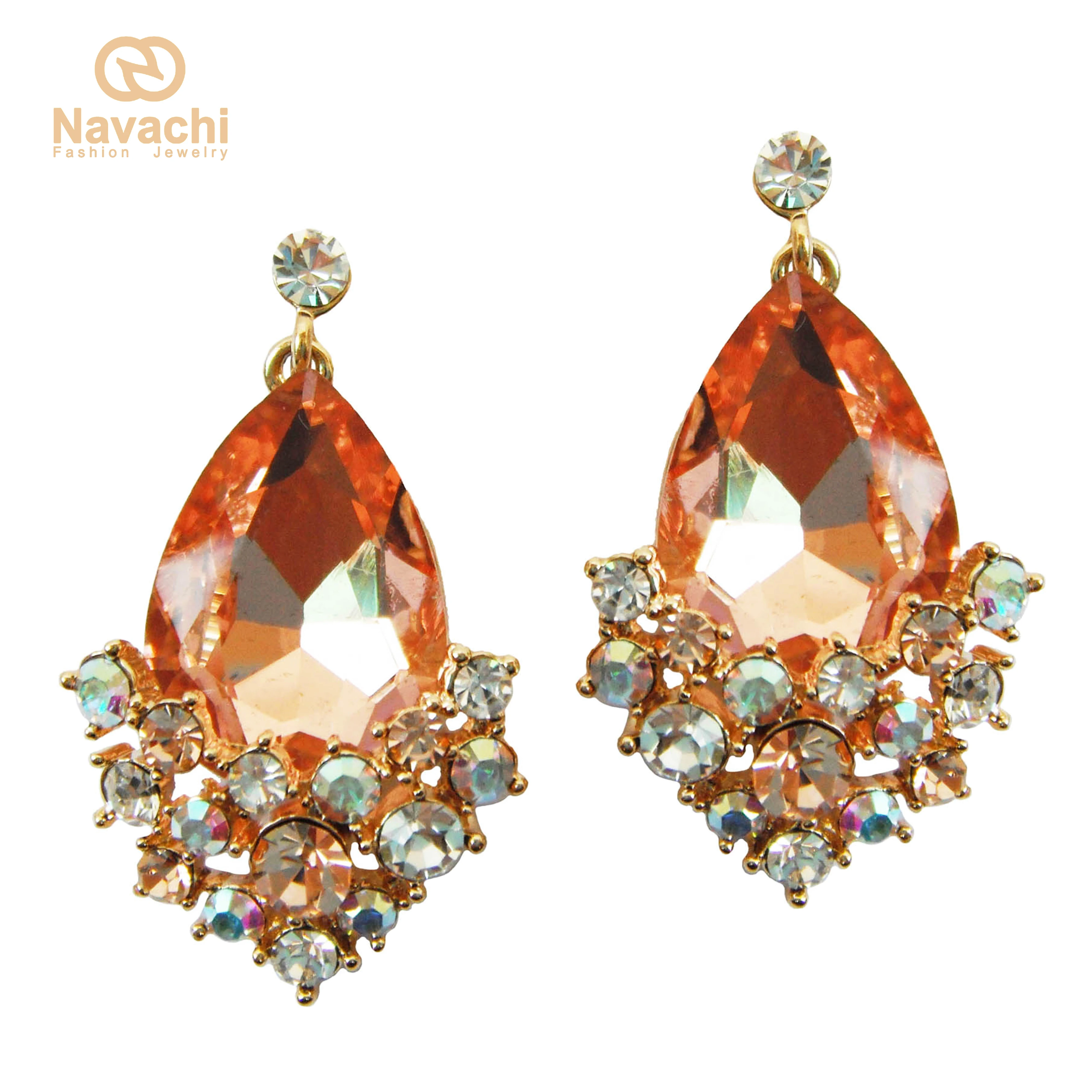 Серьги гвоздики Navachi с серыми кристаллами и кубическим цирконием стразы желтый