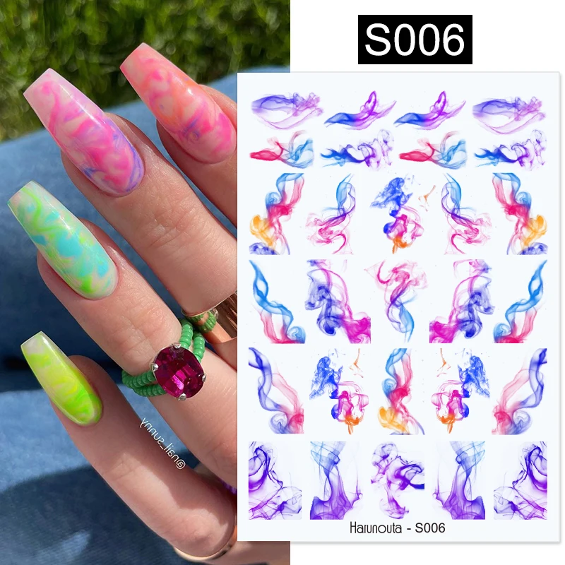 Harunouta Blooming Ink Marble 3D Nail Sticker Butterfly Floral Leaves Transfer Geometric Lines Slider Art Decoration DIY |