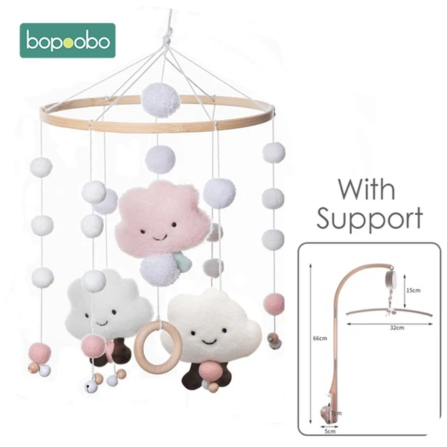Bopoobo 1set Silicone Beads Baby Mobile Beech Wood Bird Rattles Wool Balls Kid Room Bed Hanging Decor Nursing Children Products Cloud Set