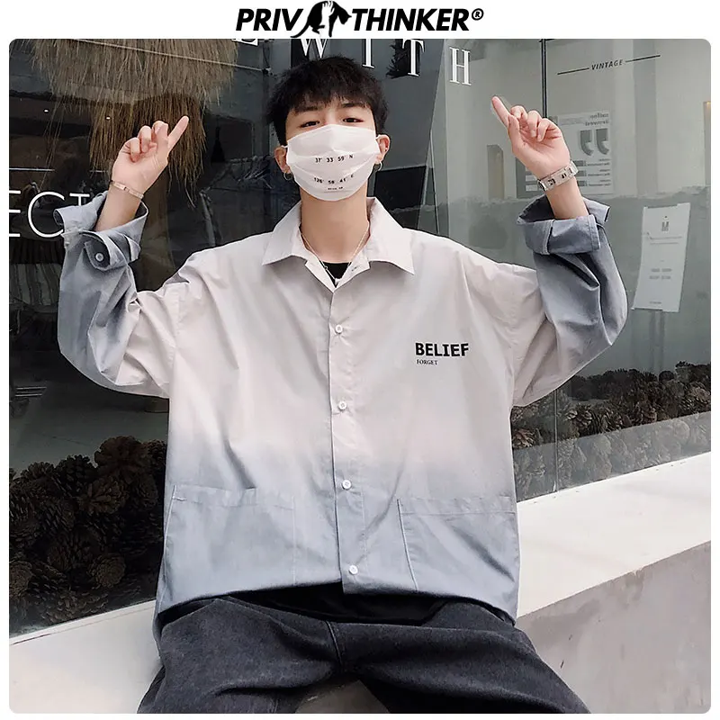 Privathinker Мужская 2020 летняя градиентная рубашка с длинными рукавами Дизайнерская