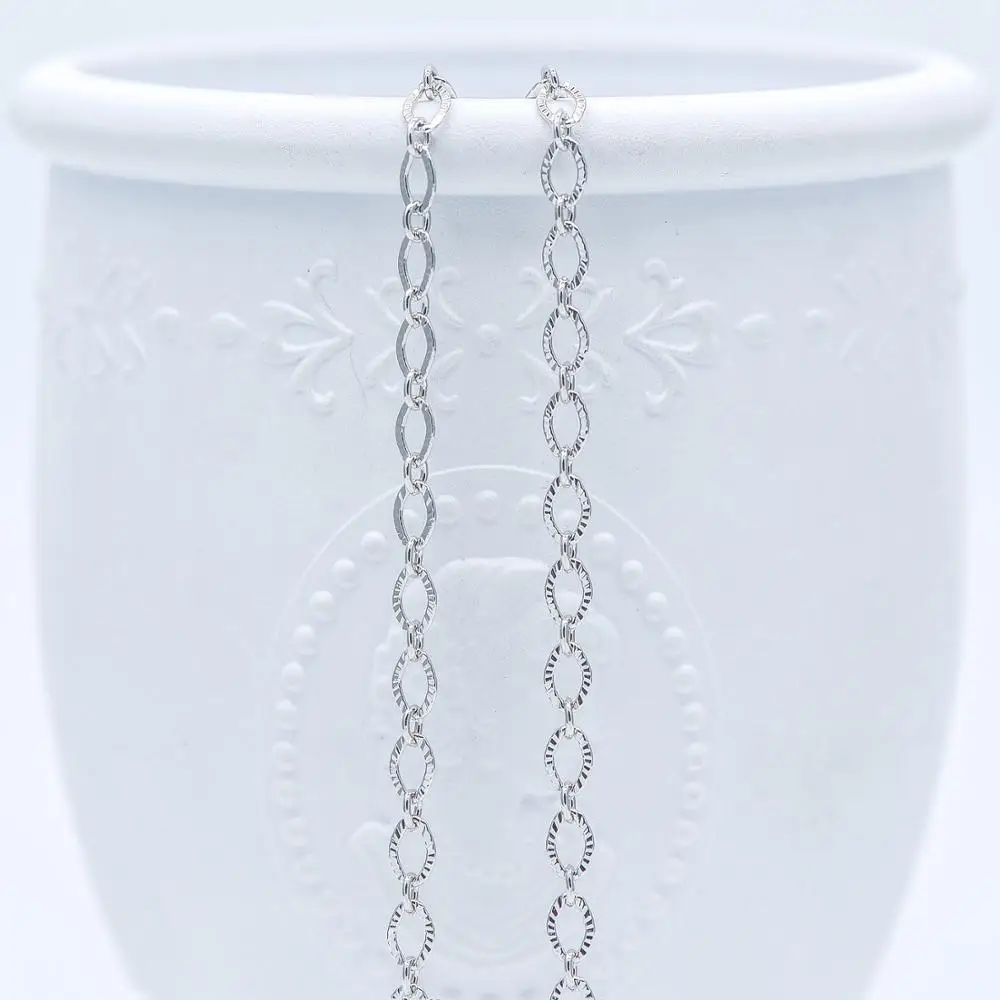 Плоские Овальные Кабельные цепи 3,7 мм, родиевое покрытие на латуни, серебряное звенья серебристого оттенка цепи оптом(# LK-238-2)/1 метр = 3,3 футов