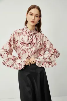 

2020 new Spring Summer European Chiffon Floral zaraing women Shirt Blouses vadiming sheining female blouse Shirt XDB255