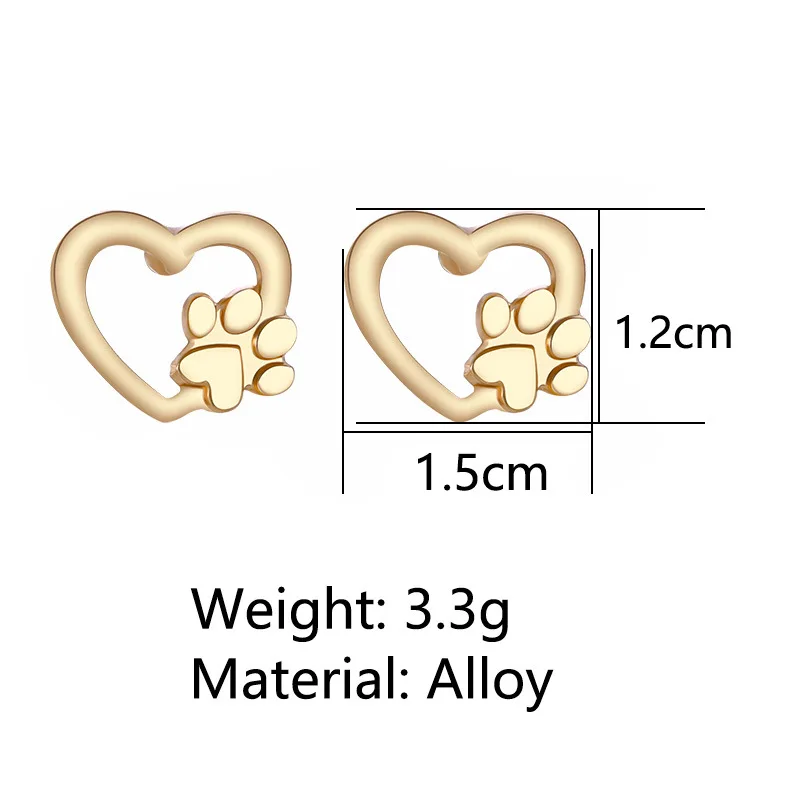 Cute Cat Dog Pet Claw Paw Print Love Heart Earring Stud Silver Gold Hollow Heart Korean Earring brincos Women Girl Jewelry