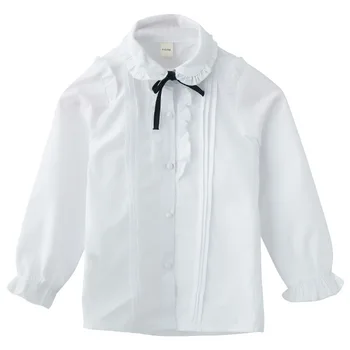 

white t-shirts 2020 new spring autumn children clothes age for 4-14 yrs teenage girls ruffle bow long sleeve tops school t-shirt