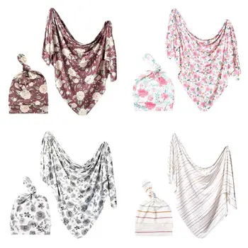 

2Pcs Newborn Baby Receiving Blanket + Hat Set Swaddle Wrap Cap Kit Infant Sleeps