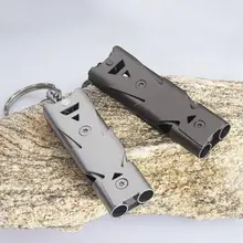 Outdoor EDC Survival Whistle High Decibel Double Pipe Whistle Stainless Steel Alloy Keychain Cheerleading Emergency Multi Tool