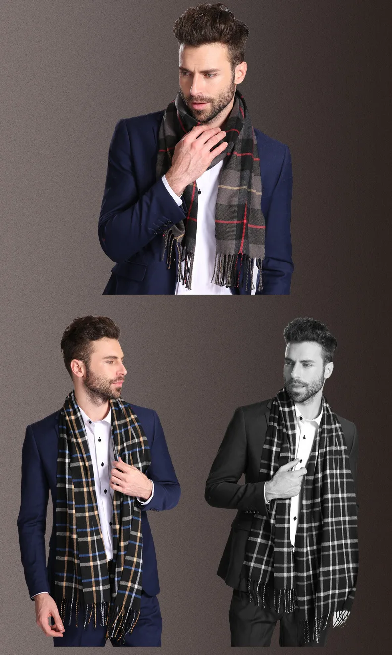 Warm Winter Men Scarf New Soft Cotton Scarves double-sided plaid scarf Business Shawl Neck Wrap Long scarves 35*160cm