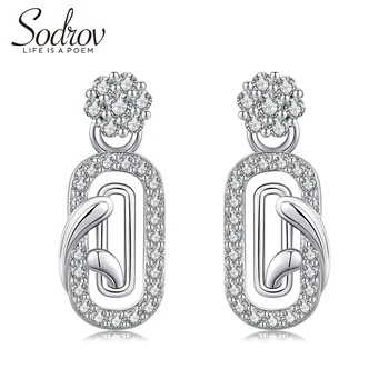 

Sodrov 925 Silver Jewelry Stud Earrings For Women AAA Zircon Classic Silver Earrings