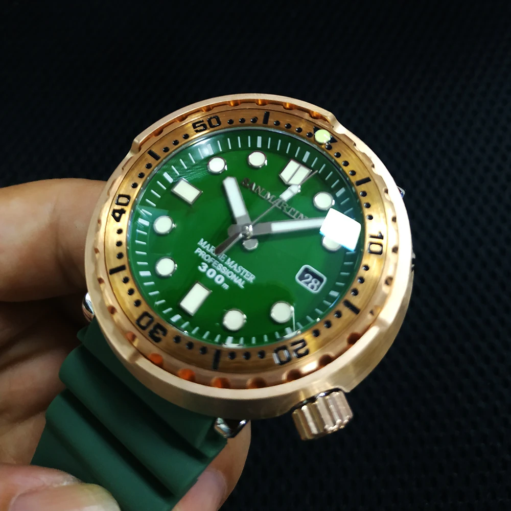 San Martin новые мужские модные часы Автоматические спортивные часы для дайвинга 300 м водостойкий Бронзовый ободок мужские бронзовые часы с тунцом SBBN015