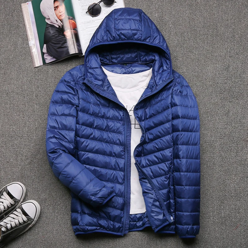 Men Winter Duck Down Hooded Fluffy Jacket Portable Windproof Parkas 5xl 6XL