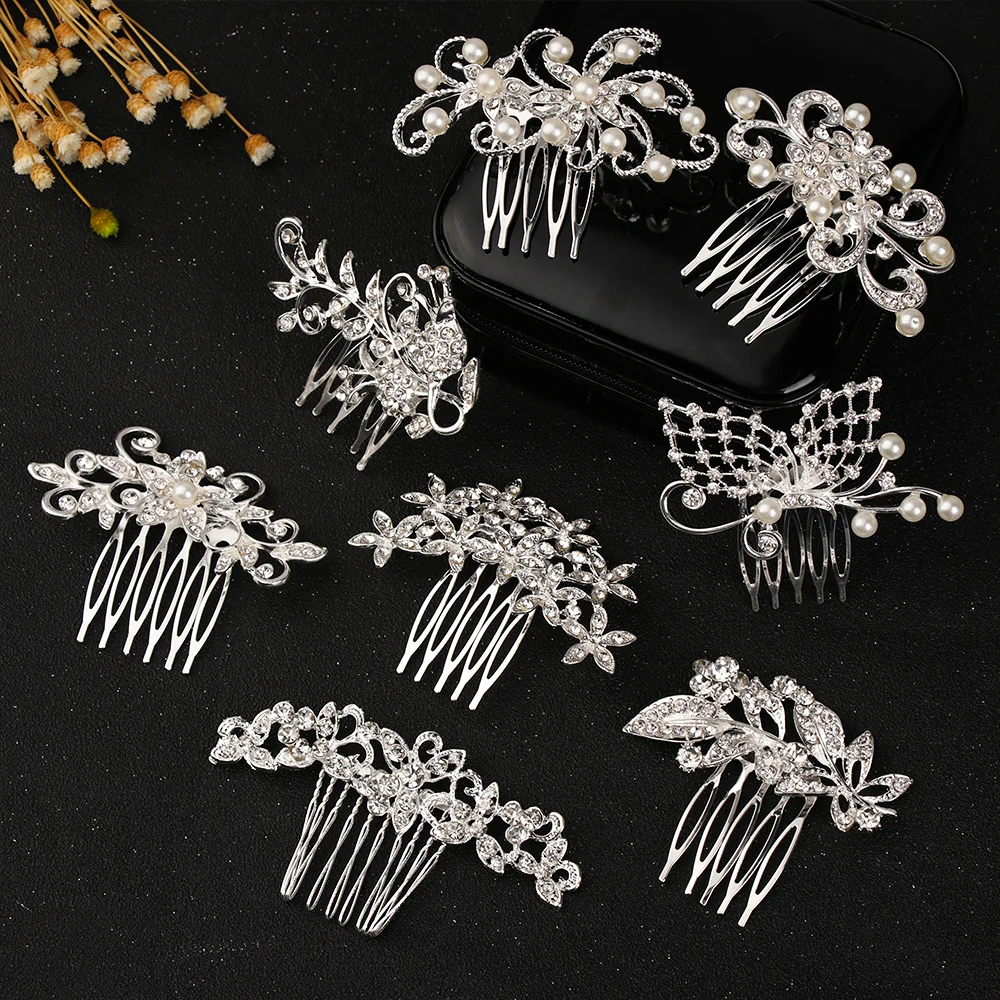 1 Pcs Chic Rhinestone Flower Leaf Bridal Hair Comb for Women Girls Crystal Hair Ornaments Jewelry Wedding Hair Accessories