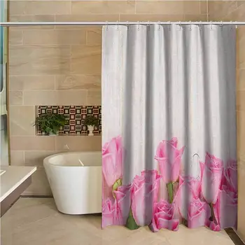 

Rose Waterproof and Colorful Shower Curtain Love Valentines Day Celebration Inspired Composition Flowers Wood Planks Print