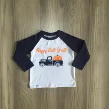 Happy/осень-зима, футболки с маркой бутика для маленьких мальчиков, одежда темно-синий хлопковый топ с рисунком тыквы, детская одежда с длинными рукавами
