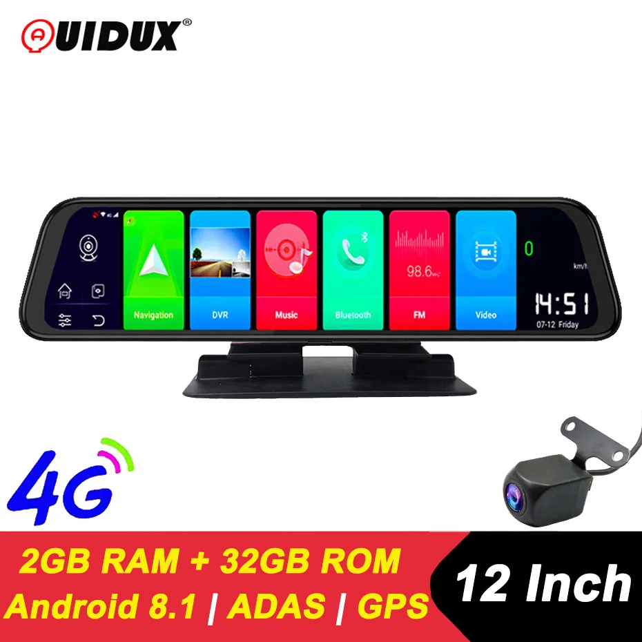 QUIDUX 4G 12 &quotсенсорный экран зеркало автомобиля видео Android 8 1 Dash Cam GPS навигатор ADAS FHD