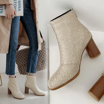 

ins hot women Ankle boots Plus size 22-28 cm European and American Sequin cloth ankle boots for women winter boots women