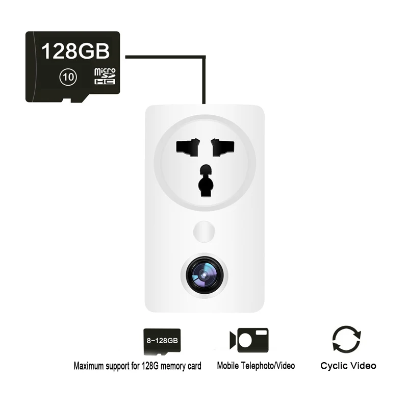 Настенная розетка зарядное устройство адаптер ip-камера wifi 180 ° панорамная 1080P рыбий глаз Беспроводная CCTV домашняя камера видеонаблюдения-черный