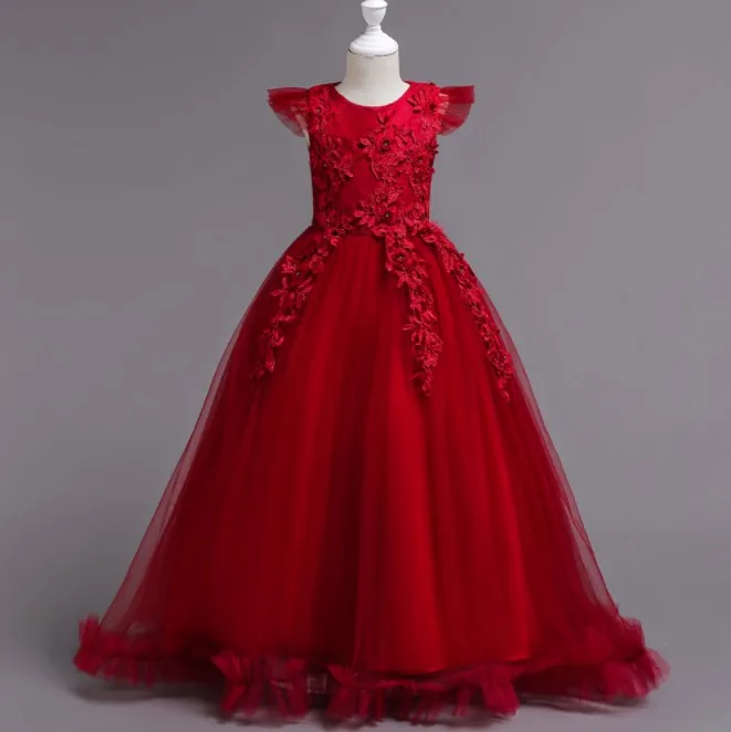 

Girls Princess Dress Elegant Blue Frocks For Summer Evening Prom Kids Dress Up Formal Party Costumes For Baby Girl YH1965