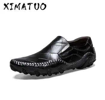 

New Genuine Leather Shoes Men Casual Moccasins Loafers Adult Slip-On Sneakers Flats Soft Male Comfortable Shoes 2020 Plus Size