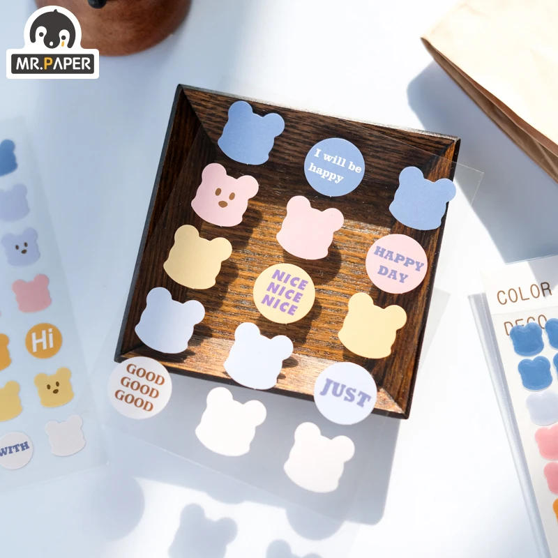 Mr.paper 6 Designs 3Pcs/lot Cute Bear Daily Deco Washi Diary Stickers Scrapbooking Planner Doodling Stationery