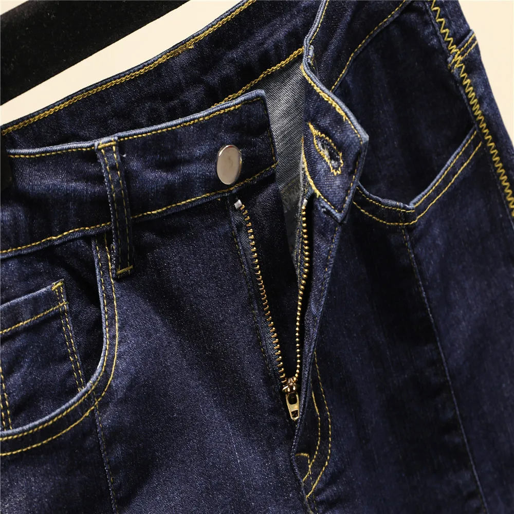 JUJULAND женские джинсы оверсайз Плюс Размер Осень stright leg брюки стрейч с высокой талией боковой полосой jeans9019