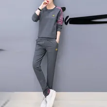 Женский спортивный костюм, спортивный костюм для улицы, 2 предмета, Женский раздельный комплект с длинным рукавом, повседневные длинные штаны, повседневная спортивная одежда с принтом# D