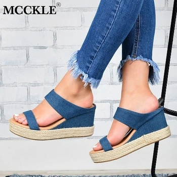

MCCKLE Women's Summer Retro Wedge Sandals Ladies Hemp Slides Causal Comfortable Slippers Woman Soft PU Leather Female Shoes 2020
