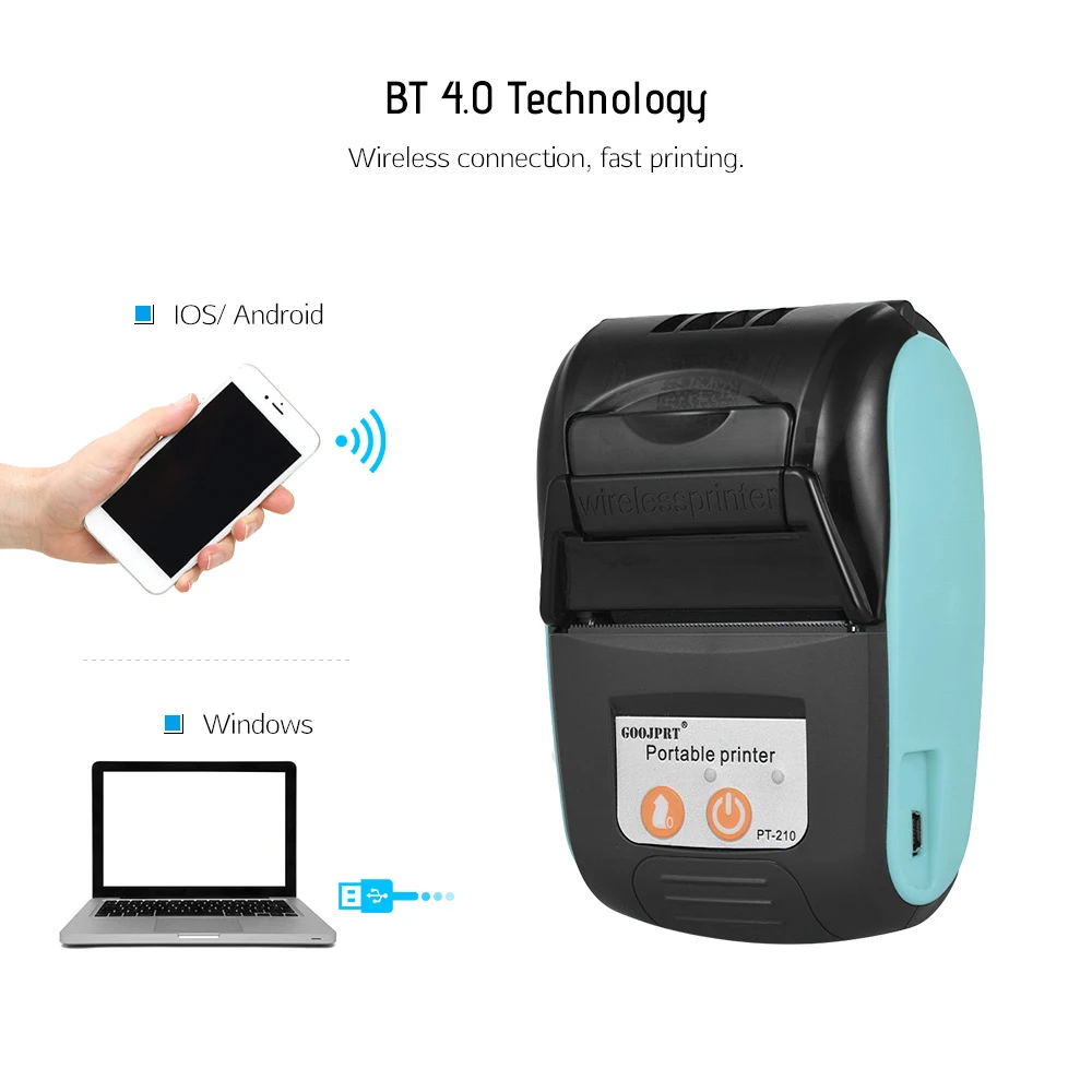 GOOJPRT PT-210 Portable Thermal Printer Handheld 58mm Receipt Printer Suitable For Retail Stores Restaurants Factories Logistics epson mini printer