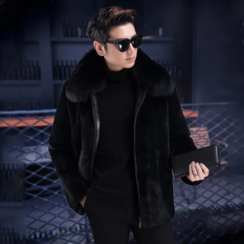 2019 Новая мужская куртка с натуральным кроличьим мехом утепленная повседневная
